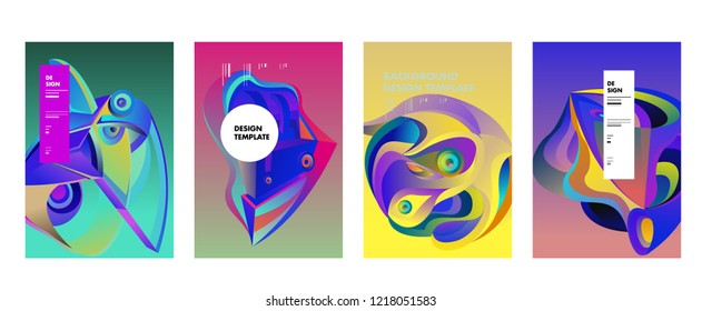 Vector Abstract 3D Colorful Gradient Geometric Curvy pattern background illustration. Set of Abstract Techno and cultural background for Cover, Poster, and print in Eps 10. 