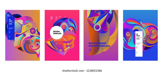 Vector Abstract 3D Colorful Gradient Geometric Curvy pattern background illustration. Set of Abstract Techno and cultural background for Cover, Poster, and print in Eps 10. 