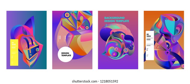 Vector Abstract 3D Colorful Gradient Geometric Curvy pattern background illustration. Set of Abstract Techno and cultural background for Cover, Poster, and print in Eps 10. 