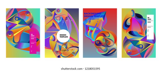 Vector Abstract 3D Colorful Gradient Geometric Curvy pattern background illustration. Set of Abstract Techno and cultural background for Cover, Poster, and print in Eps 10. 