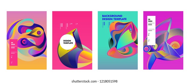 Vector Abstract 3D Colorful Gradient Geometric Curvy pattern background illustration. Set of Abstract Techno and cultural background for Cover, Poster, and print in Eps 10. 