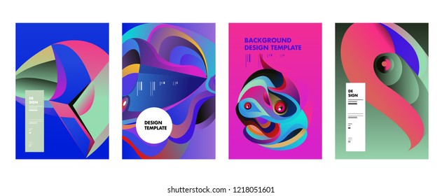 Vector Abstract 3D Colorful Gradient Geometric Curvy pattern background illustration. Set of Abstract Techno and cultural background for Cover, Poster, and print in Eps 10. 