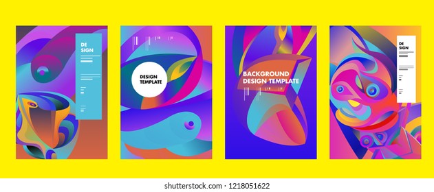 Vector Abstract 3D Colorful Gradient Geometric Curvy pattern background illustration. Set of Abstract Techno and cultural background for Cover, Poster, and print in Eps 10. 