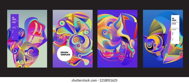 Vector Abstract 3D Colorful Gradient Geometric Curvy pattern background illustration. Set of Abstract Techno and cultural background for Cover, Poster, and print in Eps 10. 