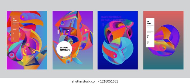 Vector Abstract 3D Colorful Gradient Geometric Curvy pattern background illustration. Set of Abstract Techno and cultural background for Cover, Poster, and print in Eps 10. 