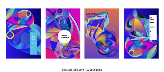 Vector Abstract 3D Colorful Gradient Geometric Curvy pattern background illustration. Set of Abstract Techno and cultural background for Cover, Poster, and print in Eps 10. 