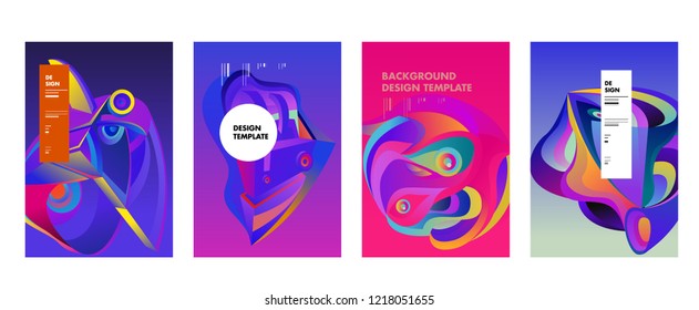 Vector Abstract 3D Colorful Gradient Geometric Curvy pattern background illustration. Set of Abstract Techno and cultural background for Cover, Poster, and print in Eps 10. 