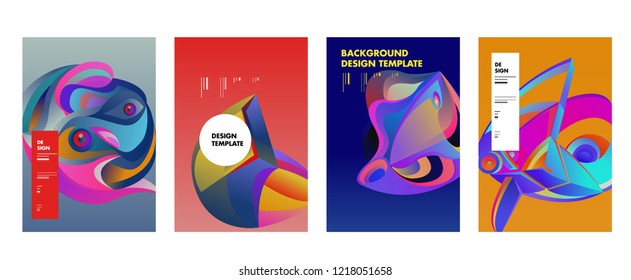 Vector Abstract 3D Colorful Gradient Geometric Curvy pattern background illustration. Set of Abstract Techno and cultural background for Cover, Poster, and print in Eps 10. 