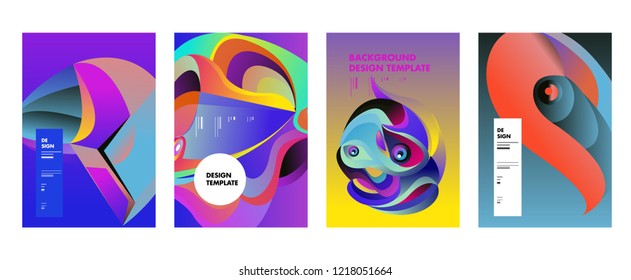 Vector Abstract 3D Colorful Gradient Geometric Curvy pattern background illustration. Set of Abstract Techno and cultural background for Cover, Poster, and print in Eps 10. 