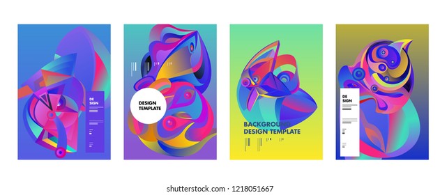 Vector Abstract 3D Colorful Gradient Geometric Curvy pattern background illustration. Set of Abstract Techno and cultural background for Cover, Poster, and print in Eps 10. 