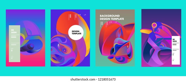 Vector Abstract 3D Colorful Gradient Geometric Curvy pattern background illustration. Set of Abstract Techno and cultural background for Cover, Poster, and print in Eps 10. 