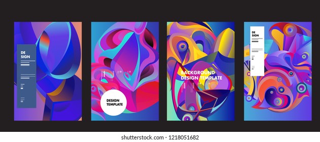 Vector Abstract 3D Colorful Gradient Geometric Curvy pattern background illustration. Set of Abstract Techno and cultural background for Cover, Poster, and print in Eps 10. 