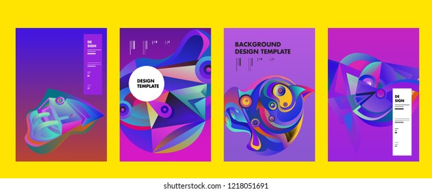Vector Abstract 3D Colorful Gradient Geometric Curvy pattern background illustration. Set of Abstract Techno and cultural background for Cover, Poster, and print in Eps 10. 