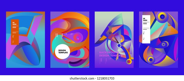 Vector Abstract 3D Colorful Gradient Geometric Curvy pattern background illustration. Set of Abstract Techno and cultural background for Cover, Poster, and print in Eps 10. 