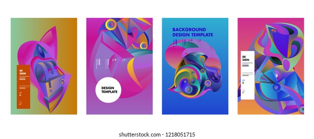 Vector Abstract 3D Colorful Gradient Geometric Curvy pattern background illustration. Set of Abstract Techno and cultural background for Cover, Poster, and print in Eps 10. 