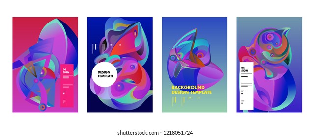 Vector Abstract 3D Colorful Gradient Geometric Curvy pattern background illustration. Set of Abstract Techno and cultural background for Cover, Poster, and print in Eps 10. 