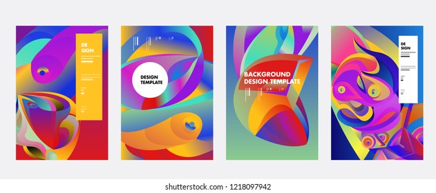 Vector Abstract 3D Colorful Gradient Geometric Curvy pattern background illustration. Set of Abstract Techno and cultural background for Cover, Poster, and print in Eps 10. 