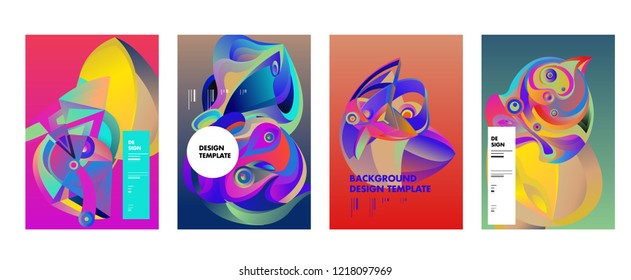 Vector Abstract 3D Colorful Gradient Geometric Curvy pattern background illustration. Set of Abstract Techno and cultural background for Cover, Poster, and print in Eps 10. 