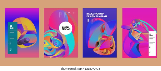Vector Abstract 3D Colorful Gradient Geometric Curvy pattern background illustration. Set of Abstract Techno and cultural background for Cover, Poster, and print in Eps 10. 