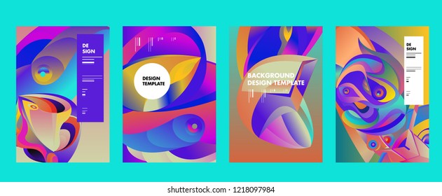 Vector Abstract 3D Colorful Gradient Geometric Curvy pattern background illustration. Set of Abstract Techno and cultural background for Cover, Poster, and print in Eps 10. 