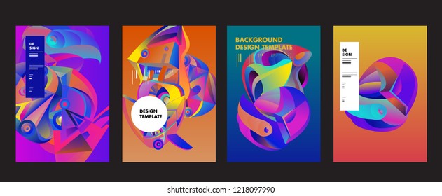 Vector Abstract 3D Colorful Gradient Geometric Curvy pattern background illustration. Set of Abstract Techno and cultural background for Cover, Poster, and print in Eps 10. 