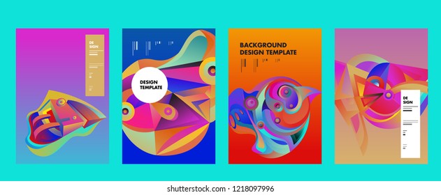 Vector Abstract 3D Colorful Gradient Geometric Curvy pattern background illustration. Set of Abstract Techno and cultural background for Cover, Poster, and print in Eps 10. 