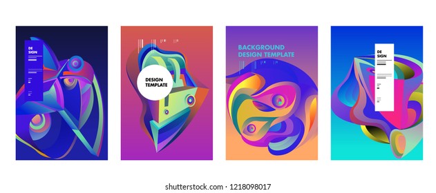 Vector Abstract 3D Colorful Gradient Geometric Curvy pattern background illustration. Set of Abstract Techno and cultural background for Cover, Poster, and print in Eps 10. 