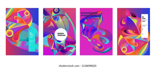 Vector Abstract 3D Colorful Gradient Geometric Curvy pattern background illustration. Set of Abstract Techno and cultural background for Cover, Poster, and print in Eps 10. 