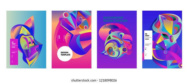 Vector Abstract 3D Colorful Gradient Geometric Curvy pattern background illustration. Set of Abstract Techno and cultural background for Cover, Poster, and print in Eps 10. 