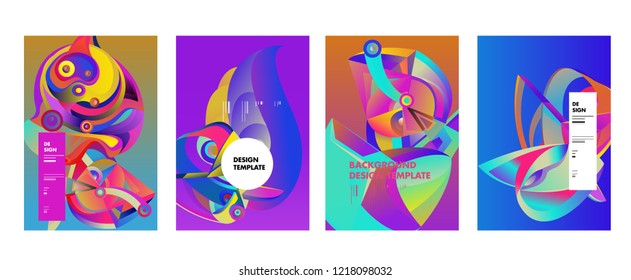 Vector Abstract 3D Colorful Gradient Geometric Curvy pattern background illustration. Set of Abstract Techno and cultural background for Cover, Poster, and print in Eps 10. 