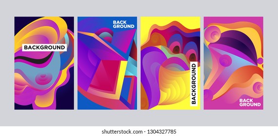 Vector Abstract 3D Colorful Gradient Geometric Curvy pattern background illustration. Set of Abstract Techno and cultural background for Cover, Poster, and print in Eps 10

