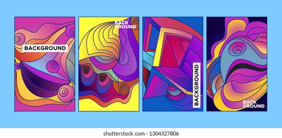 Vector Abstract 3D Colorful Gradient Geometric Curvy pattern background illustration. Set of Abstract Techno and cultural background for Cover, Poster, and print in Eps 10
