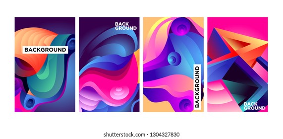 Vector Abstract 3D Colorful Gradient Geometric Curvy pattern background illustration. Set of Abstract Techno and cultural background for Cover, Poster, and print in Eps 10
