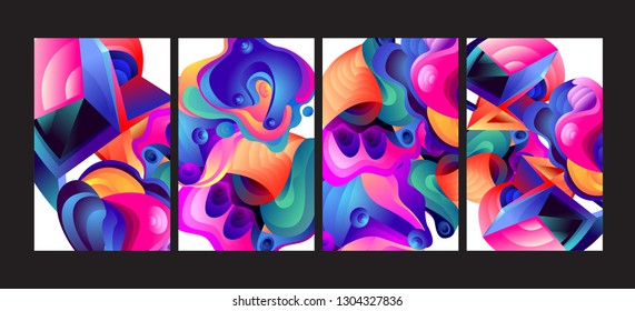 Vector Abstract 3D Colorful Gradient Geometric Curvy pattern background illustration. Set of Abstract Techno and cultural background for Cover, Poster, and print in Eps 10
