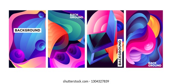 Vector Abstract 3D Colorful Gradient Geometric Curvy pattern background illustration. Set of Abstract Techno and cultural background for Cover, Poster, and print in Eps 10
