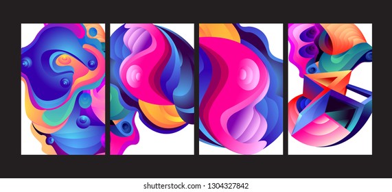 Vector Abstract 3D Colorful Gradient Geometric Curvy pattern background illustration. Set of Abstract Techno and cultural background for Cover, Poster, and print in Eps 10
