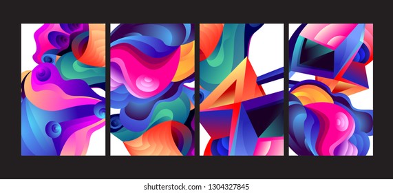 Vetor Abstract 3D Colorful Gradient Geometric Curvy padrão ilustração de fundo. Conjunto de Tecno abstrato e fundo cultural para capa, cartaz e impressão em Eps 10
