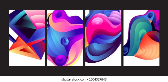 Vector Abstract 3D Colorful Gradient Geometric Curvy pattern background illustration. Set of Abstract Techno and cultural background for Cover, Poster, and print in Eps 10
