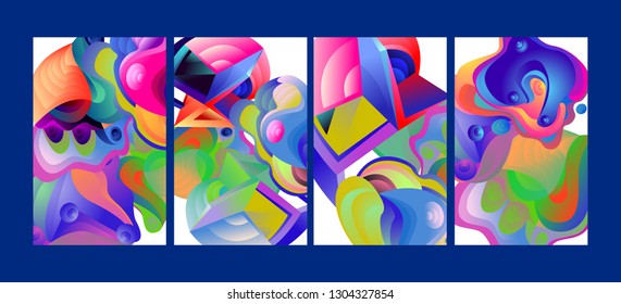 Vector Abstract 3D Colorful Gradient Geometric Curvy pattern background illustration. Set of Abstract Techno and cultural background for Cover, Poster, and print in Eps 10
