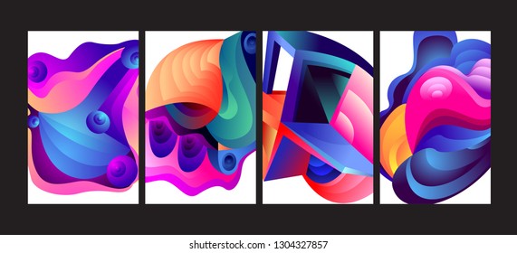 Vector Abstract 3D Colorful Gradient Geometric Curvy pattern background illustration. Set of Abstract Techno and cultural background for Cover, Poster, and print in Eps 10
