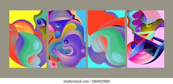 Vector Abstract 3D Colorful Gradient Geometric Curvy pattern background illustration. Set of Abstract Techno and cultural background for Cover, Poster, and print in Eps 10

