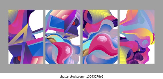 Vector Abstract 3D Colorful Gradient Geometric Curvy pattern background illustration. Set of Abstract Techno and cultural background for Cover, Poster, and print in Eps 10
