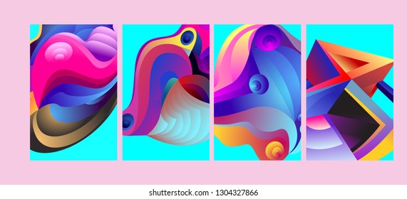 Vector Abstract 3D Colorful Gradient Geometric Curvy pattern background illustration. Set of Abstract Techno and cultural background for Cover, Poster, and print in Eps 10
