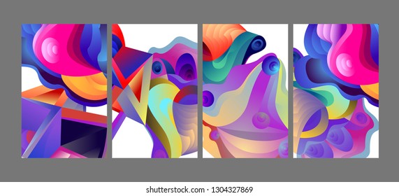 Vector Abstract 3D Colorful Gradient Geometric Curvy pattern background illustration. Set of Abstract Techno and cultural background for Cover, Poster, and print in Eps 10
