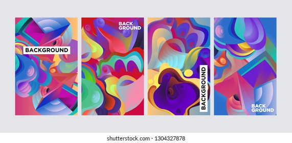 Vector Abstract 3D Colorful Gradient Geometric Curvy pattern background illustration. Set of Abstract Techno and cultural background for Cover, Poster, and print in Eps 10
