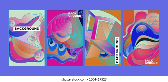 Vector Abstract 3D Colorful Gradient Geometric Curvy pattern background illustration. Set of Abstract Techno and cultural background for Cover, Poster, and print in Eps 10
