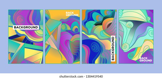 Vector Abstract 3D Colorful Gradient Geometric Curvy pattern background illustration. Set of Abstract Techno and cultural background for Cover, Poster, and print in Eps 10
