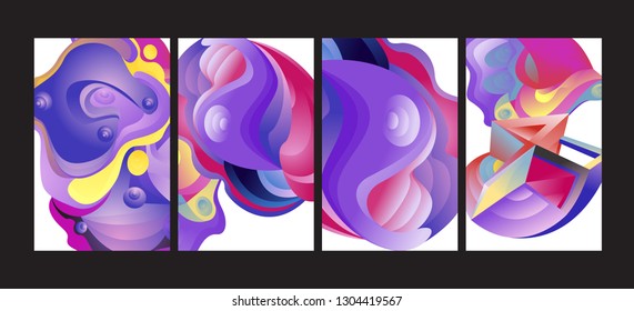 Vector Abstract 3D Colorful Gradient Geometric Curvy pattern background illustration. Set of Abstract Techno and cultural background for Cover, Poster, and print in Eps 10
