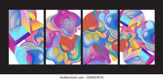 Vector Abstract 3D Colorful Gradient Geometric Curvy pattern background illustration. Set of Abstract Techno and cultural background for Cover, Poster, and print in Eps 10
