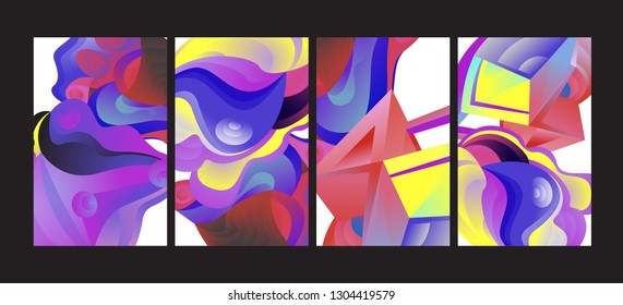 Vector Abstract 3D Colorful Gradient Geometric Curvy pattern background illustration. Set of Abstract Techno and cultural background for Cover, Poster, and print in Eps 10
